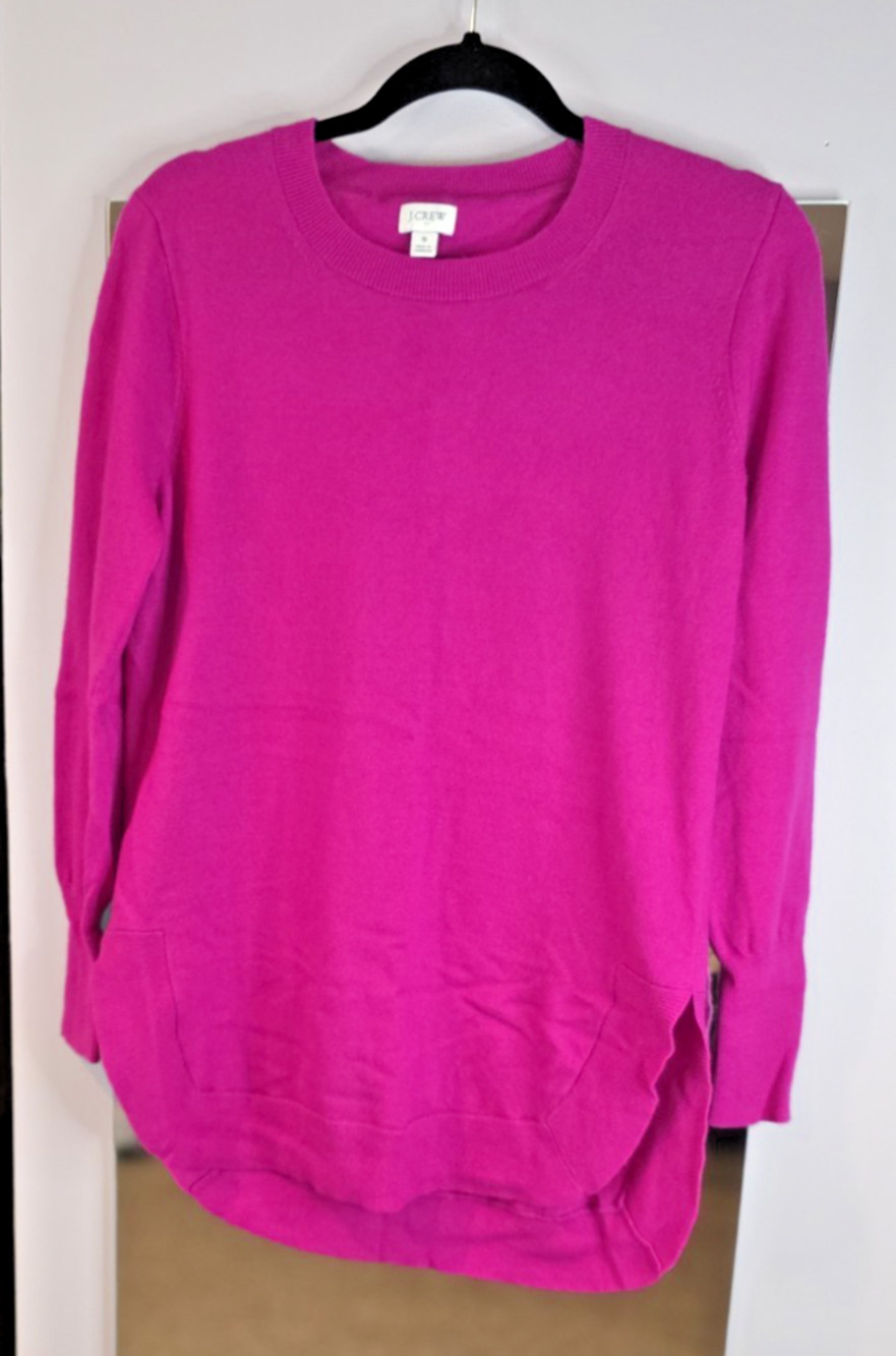 J.Crew Pink Long Sleeve Crewneck Sweater Small Merino Wool Blend Tunic Top